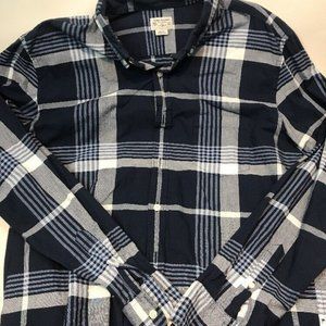 J Crew Mens White Navy Blue Button Up Long Sleeve Big Plaid Check Shirt Large